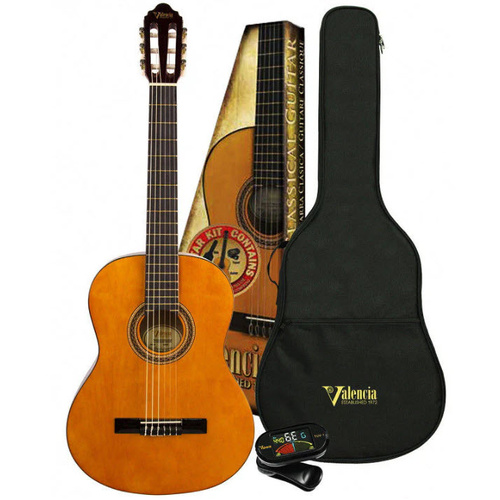 VALENCIA VC104K 4/4 SIZE CLASSICAL GTR PACK INCLUDES BAG/TUNER/UPLAY GUIDE NATURAL GLOSS