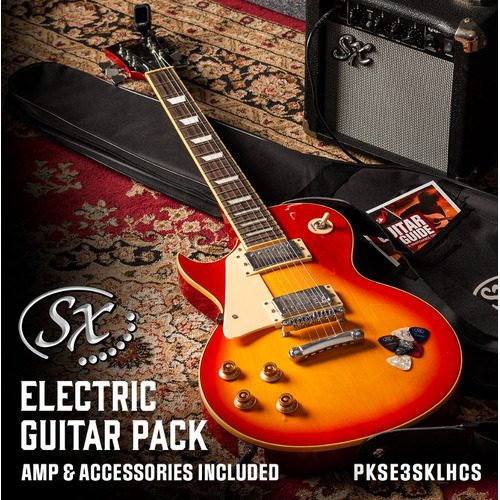 SX PKSE3SKLHCS Les Paul Style L/Hand Electric Gtr 10 Watt Amp Bag/Strap/Lead/Pics Cherry Sunburst