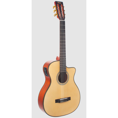 VALENCIA VA434CE AUDITORIUM SIZE CLASSICAL/ELECTRIC CUTAWAY GTR NATURAL SATIN