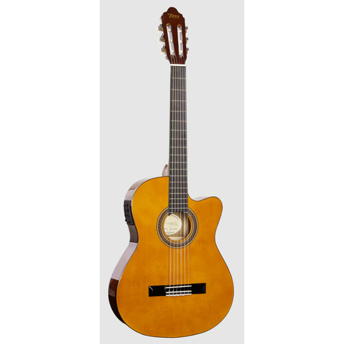 VALENCIA VC104HTCE 4/4 SIZE CLASSICAL/ELECTRIC THIN BODY CUTAWAY THIN NECK GTR NATURAL GLOSS