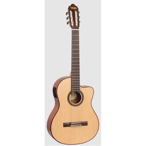 VALENCIA VC704CE 4/4 SIZE CLASSICAL/ELECTRIC CUTAWAY GTR SOLID SPRUCE NATURAL SATIN