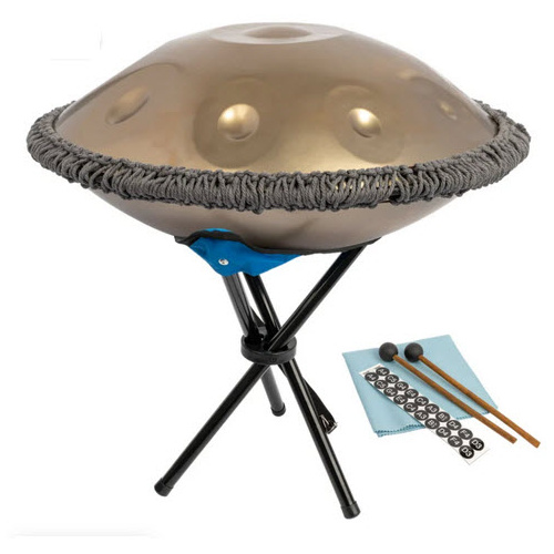 MANO MPC55G 22 INCH STAINLESS STEEL 10 NOTE HANDPAN WITH BAG AND STAND GOLD