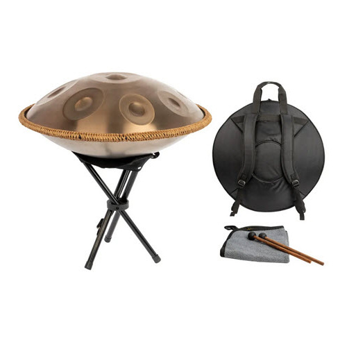 MANO MPC69G 22 INCH STAINLESS STEEL 9 NOTE HANDPAN WITH BAG & STAND GOLD