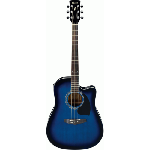 IBANEZ PF15ECE 6 String Dreadnought/Electric Cutaway Guitar in Transparent Blue Sunburst High Gloss