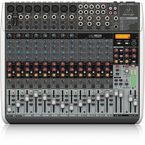 BEHRINGER XENYX QX2222USB 22 Channel 2/2 Bus Mixer Mic Preamps & Compressors, Klark Teknik Multi-FX Processor (8 x XLR)