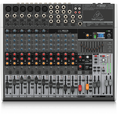 BEHRINGER XENYX X1832USB 18 Channel 3/2-Bus Mixer with XENYX Mic Preamps & Compressors, EQs, 24-Bit Multi-FX Processor (6 x XLR)
