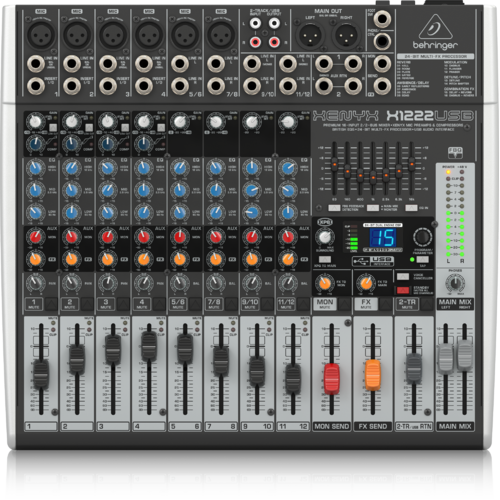 BEHRINGER XENYX X1222USB 16 Channel 2/2 Bus Mixer with XENYX Mic Preamps & Compressors, EQs, 24-Bit Multi-FX Processor (6 x XLR)