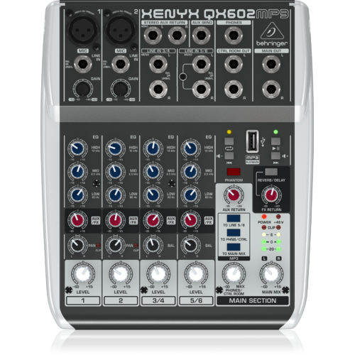 BEHRINGER XENYX QX602MP3 6 Channel Mixer with MP3 Player (2 x XLR)