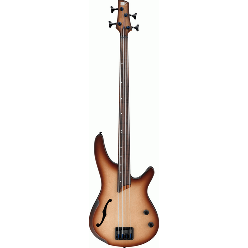 IBANEZ BASS WORKSHOP SRH500F 4 String Fretless Semi Hollow Electric Bass Guitar in Natural Browned Burst Flat