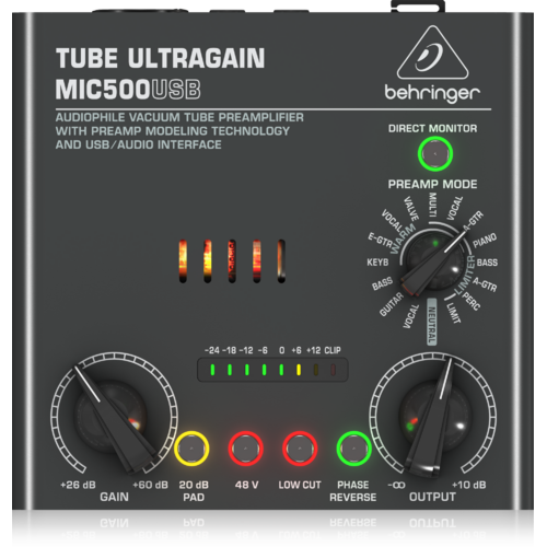 BEHRINGER TUBE ULTRAGAIN MIC500USB Audiophile Vacuum Tube Preamplifier