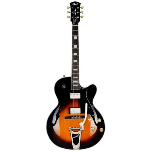 CORT YORKTOWN-BV 6 String Hollow Body Electric Guitar H-H with Bigsby Tremelo in Tobacco Burst