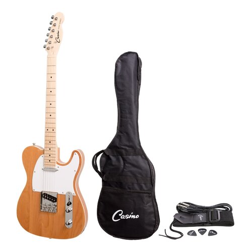 CASINO 6 String Tele-Style Electric Guitar Set with Bag/Strap/Cable and Picks in Natural Gloss