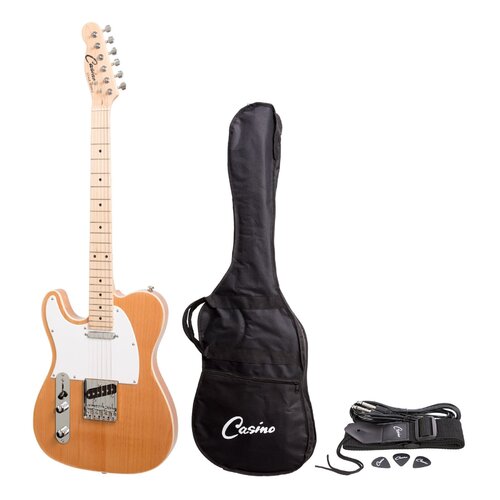 CASINO 6 String Left Handed Tele-Style Electric Guitar Set with Bag/Strap/Cable and Picks in Natural Gloss
