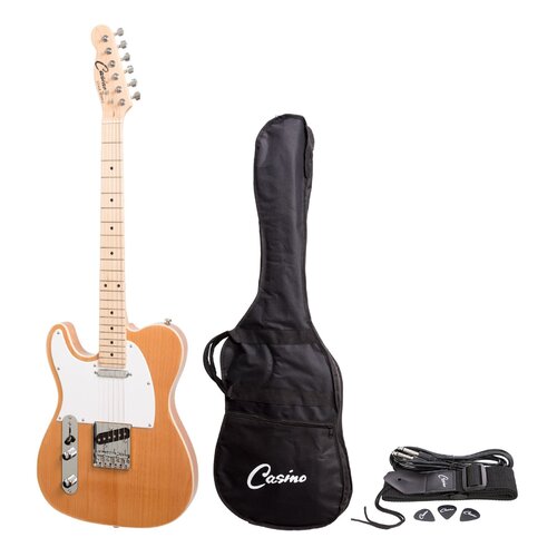 CASINO 6 String Left Hand Tele Style Electric Guitar Set in Natural Gloss CJD-TLL-NGL