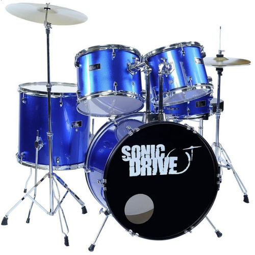 SONIC DRIVE SDJ-45-MBL MIDDY 5 Piece Drum Kit in Metallic Blue with 16 Inch Bass Drum