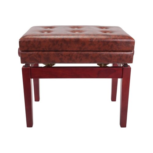 CROWN Piano Stool Deluxe Tufted Height Adjustable with Storage Compartment in Mahogany
