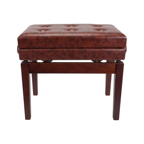 CROWN Piano Stool Deluxe Tufted Height Adjustable with Storage Compartment in Walnut