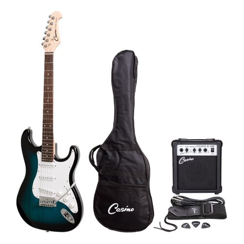 CASINO 6 String Strat Style Electric Guitar Pack in Blue Sunburst with a 10 Watt Amplifier