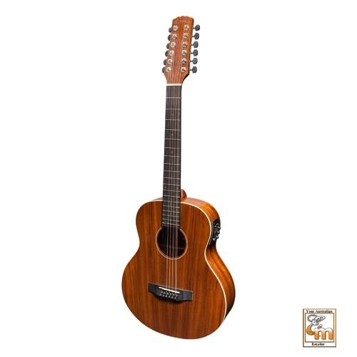 MARTINEZ SOUTHERN STAR 8 12 String Left Hand Mini Short Scale Acoustic/Electric Guitar Solid Mahogany Top with Case