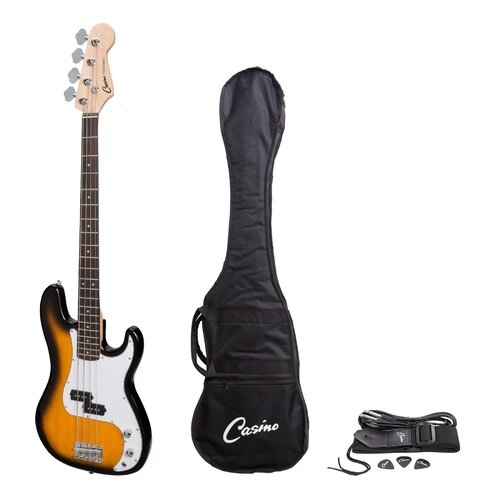 CASINO 4 String Precision Style Bass Guitar with Bag/Strap/Cable and Picks Set in Tobacco Burst