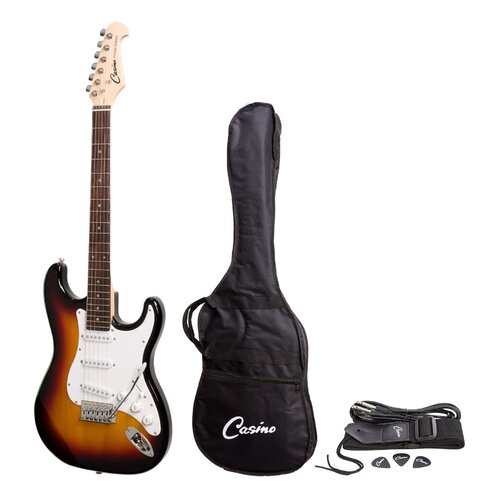 CASINO 6 String Strat-Style Electric Guitar with Bag/Strap/Cable and Picks Set in Tobacco Sunburst CST-22-TSB