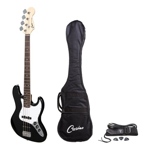 CASINO 4 String Jazz Style Bass Guitar Bag/Strap/Cable and Pick Set in Black CJB-21-BLK
