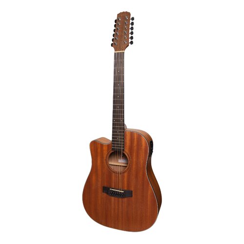 MARTINEZ NATURAL 12 String Left Hand Acoustic/Electric Guitar Mahogany Top