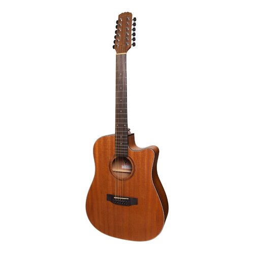 MARTINEZ NATURAL 12 String Acoustic/Electric Guitar Solid Top Mahogany