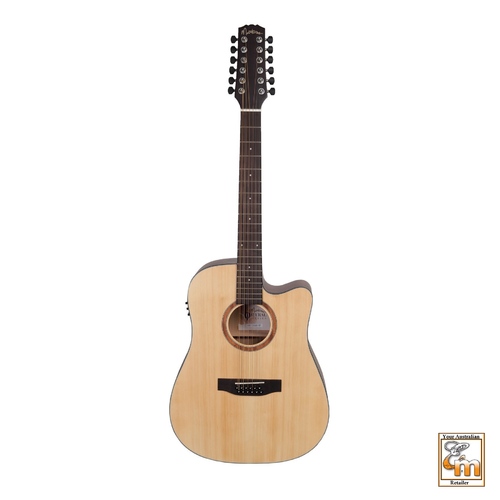 MARTINEZ NATURAL 12 String Acoustic/Electric Cutaway Guitar Spruce Top