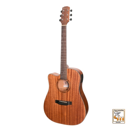 MARTINEZ NATURAL 6 String Left Hand Acoustic/Electric Cutaway Guitar with Mahogany Top