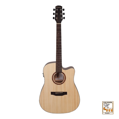 MARTINEZ NATURAL 6 String Acoustic/Electric Cutaway Guitar Solid Spruce Top