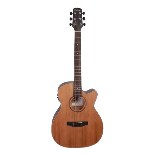 MARTINEZ NATURAL 6 String Small Body Acoustic/Electric Cutaway Guitar with Solid Cedar Top in Open Pore