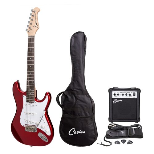 CASINO 6 String Strat-Style Short Scale Electric Guitar &  Amp Pack Transparent Wine Red CP-SST-TWR