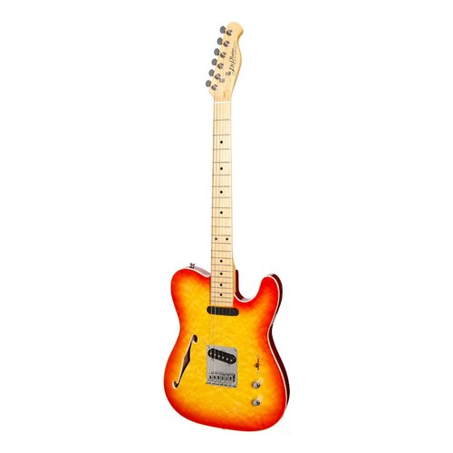 J&D LUTHIERS THINLINE 6 String Contemporary Style Flame Maple Electric Guitar in Cherry Sunburst JD-TL3F-CSB