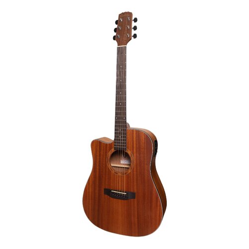 MARTINEZ NATURAL 6 String Acoustic/Electric Cutaway Guitar Left Hand Solid Top Mahogany MNDC-15SL-MOP