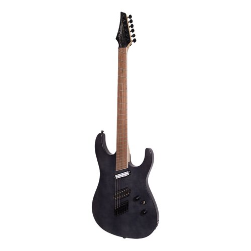 J&D LUTHIERS JD-FF60-TBK 6 String Contemporary Style Fan Fret Guitar in Transparent Black