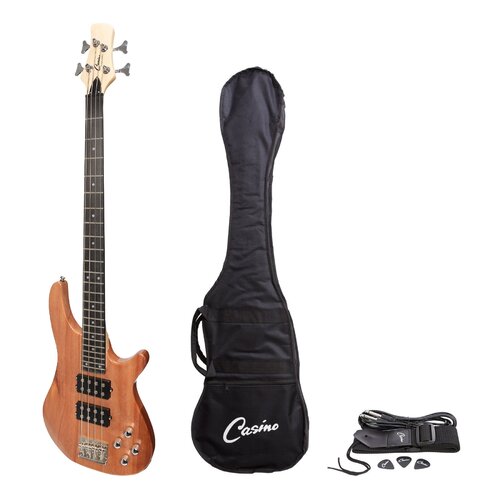 CASINO 24 SERIES 4 String Mahogany Tune-Style Electric Bass Guitar with Bag/Strap/Cable and Picks Set in Natural Gloss