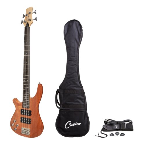 CASINO 24 SERIES Left Handed 4 String  Mahogany Tune-Style Electric Bass Guitar with Bag/Strap/Cable and Picks Set in Natural Gloss