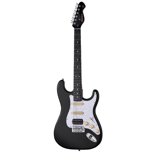 MOOER MSC10 STRAT STYLE ELECTRIC GTR H/S/S BLACK WITH WHITE SCRATCHPLATE
