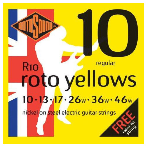 ROTOSOUND R10 ROTO YELLOW Electric Guitar String Set 10-46 Nickel on Steel Regular
