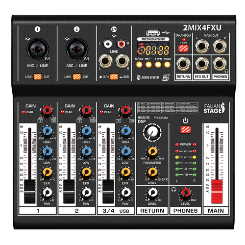 ITALIAN STAGE 2MIX4FXU 4 Channel Stereo Mixer with Integrated Bluetooth