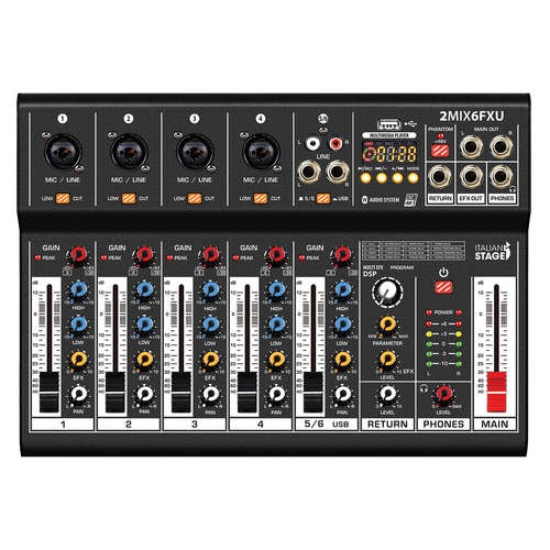 ITALIAN STAGE 2MIX6FXU 6 Channel Stereo Audio Mixer with DSP MultiFX