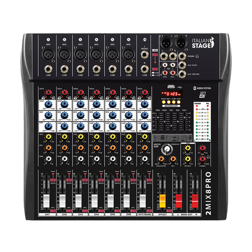 ITALIAN STAGE 2MIX8PRO 8 Channel Stereo Mixer with Integrated Bluetooth