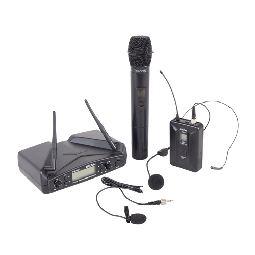 EIKON WM700DKITA Dual Channel Wireless Microphone System Handheld + Belt-Pack with Headset & Lapel 516-562Mhz