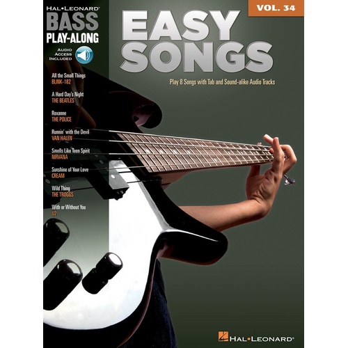 EASY SONGS Bass Playalong Book with Audio Online Access & TAB Volume 34