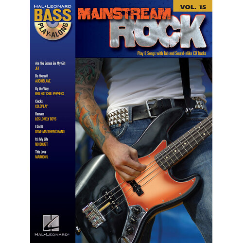 MAINSTREAM ROCK Bass Playalong Book & CD with TAB Volume 15