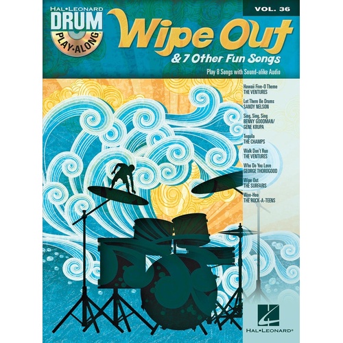 WIPE OUT & 7 OTHER FUN SONGS Drum Playalong Book & CD Volume 36