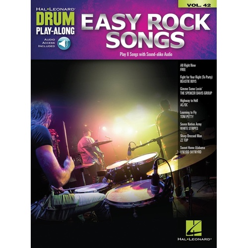 EASY ROCK SONGS Drum Playalong Book with Online Audio Access Volume 42