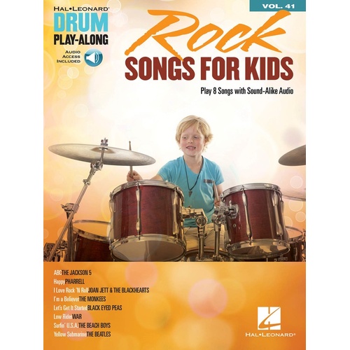 ROCK SONGS FOR KIDS Drum Playalong Book with Online Audio Access Volume 41