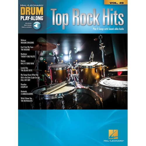TOP ROCK HITS Drum Playalong Book with Online Audio Access Volume 49